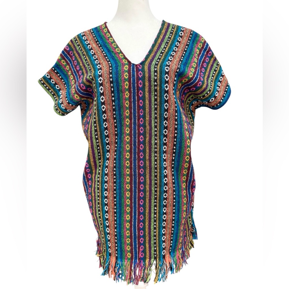 Boho Aztec Colorful Poncho Short Sleeve Top